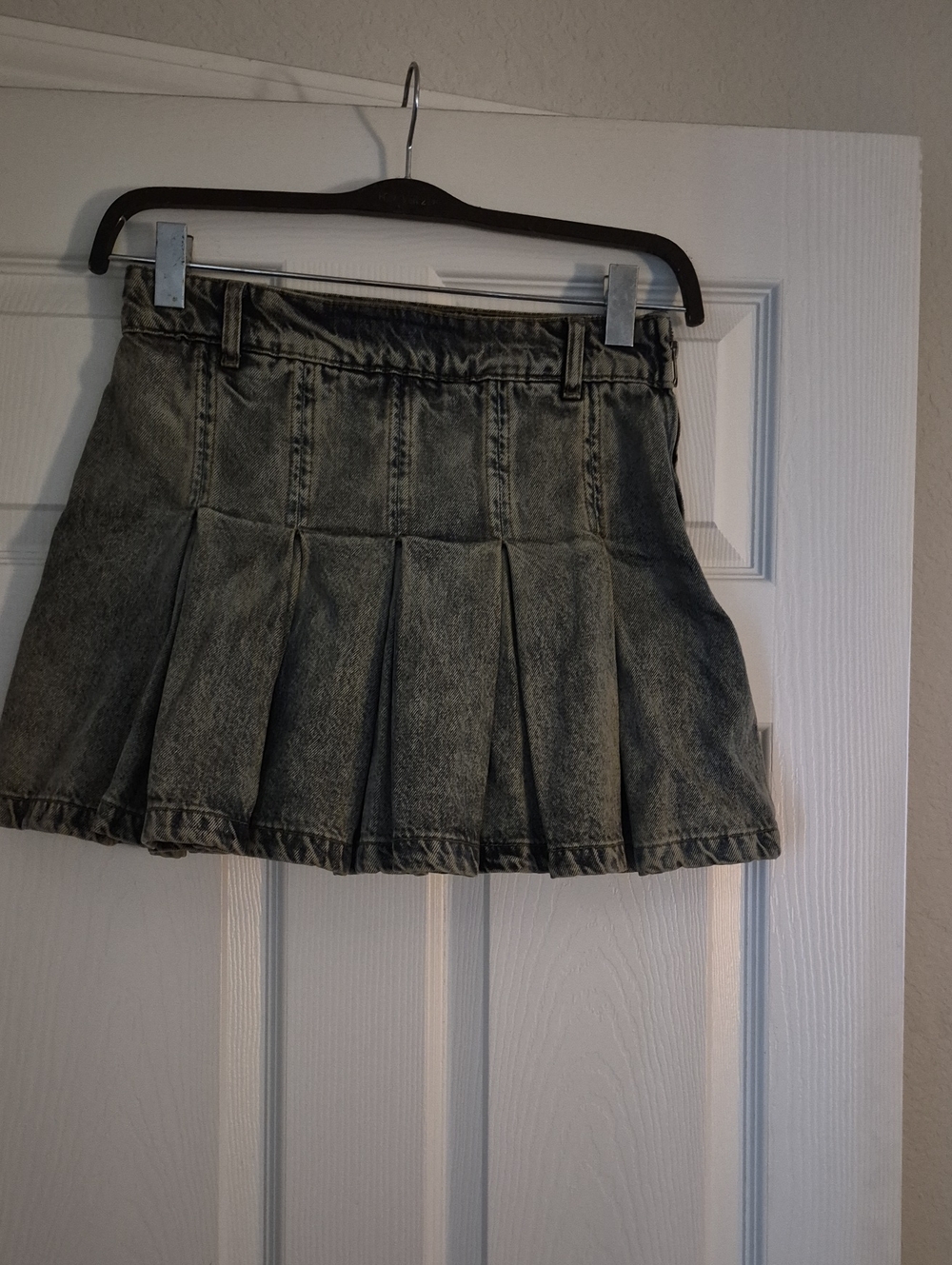 Nasty Gal Washed Gray Pleated Denim Mini Skirt